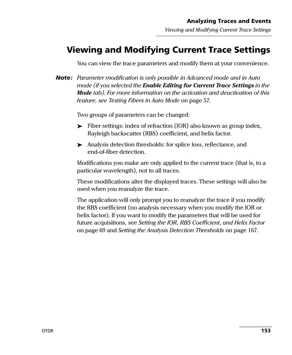 Viewing and modifying current trace settings | EXFO FTB-7000 OTDR Series for FTB-500 User Manual | Page 167 / 482