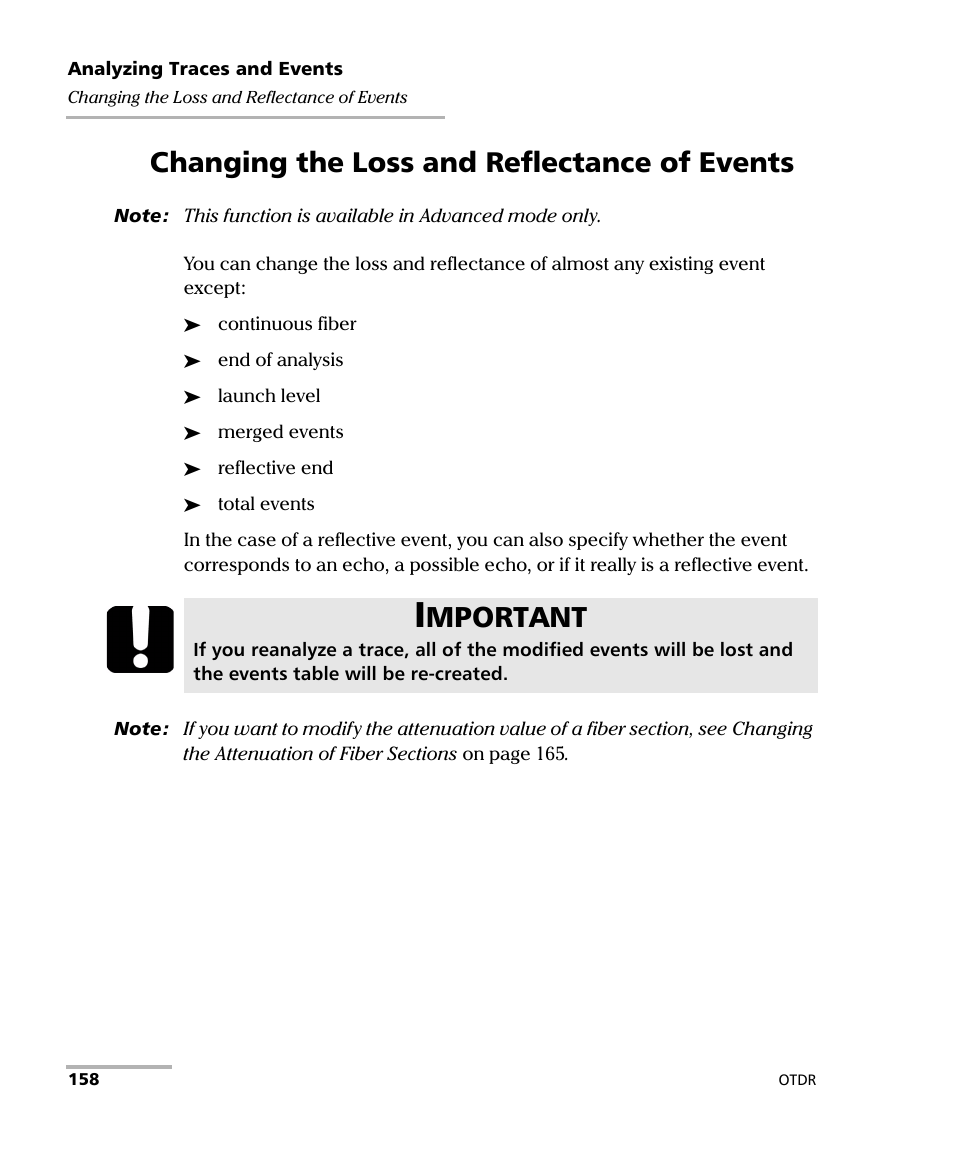 Changing the loss and reflectance of events, Mportant | EXFO FTB-7000 OTDR Series for FTB-500 User Manual | Page 172 / 482