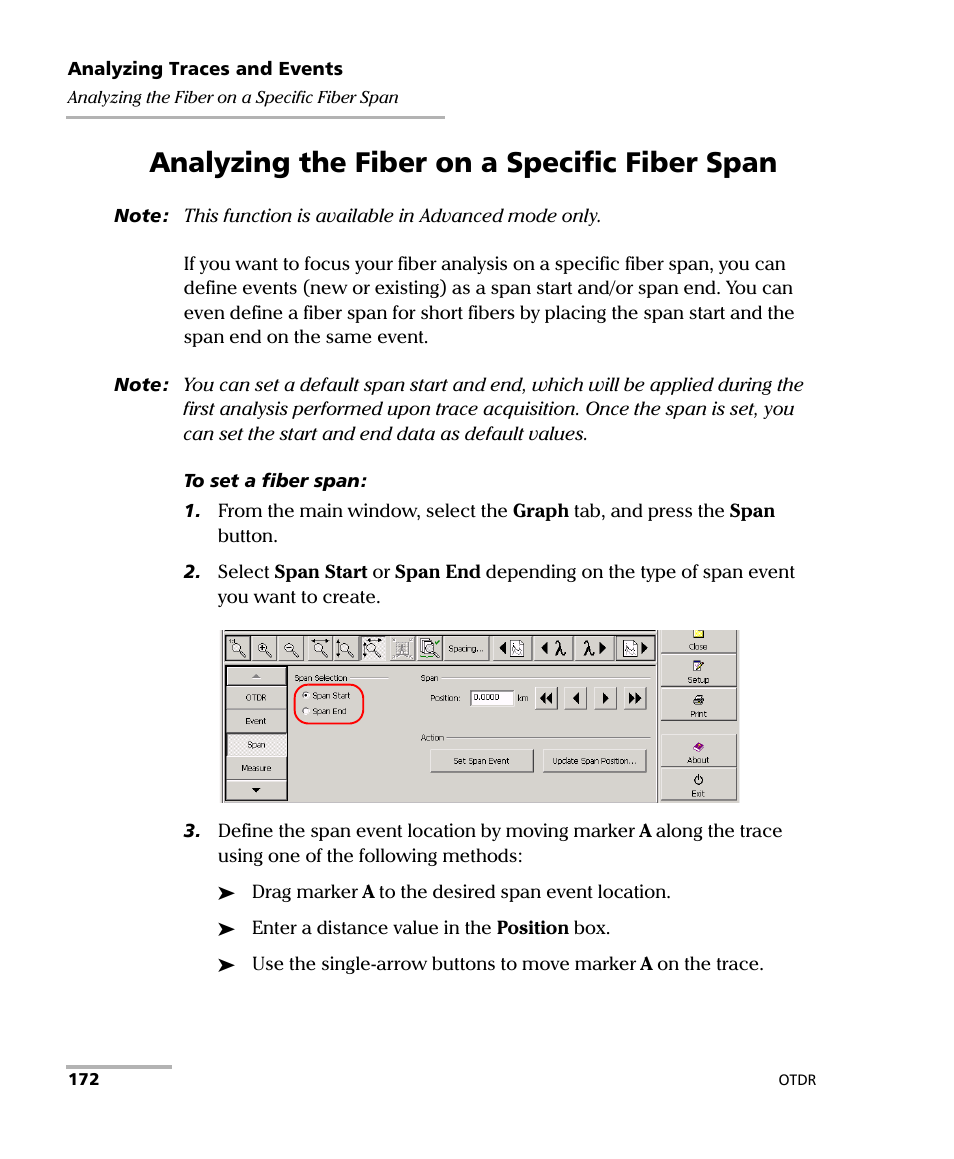 Analyzing the fiber on a specific fiber span | EXFO FTB-7000 OTDR Series for FTB-500 User Manual | Page 186 / 482