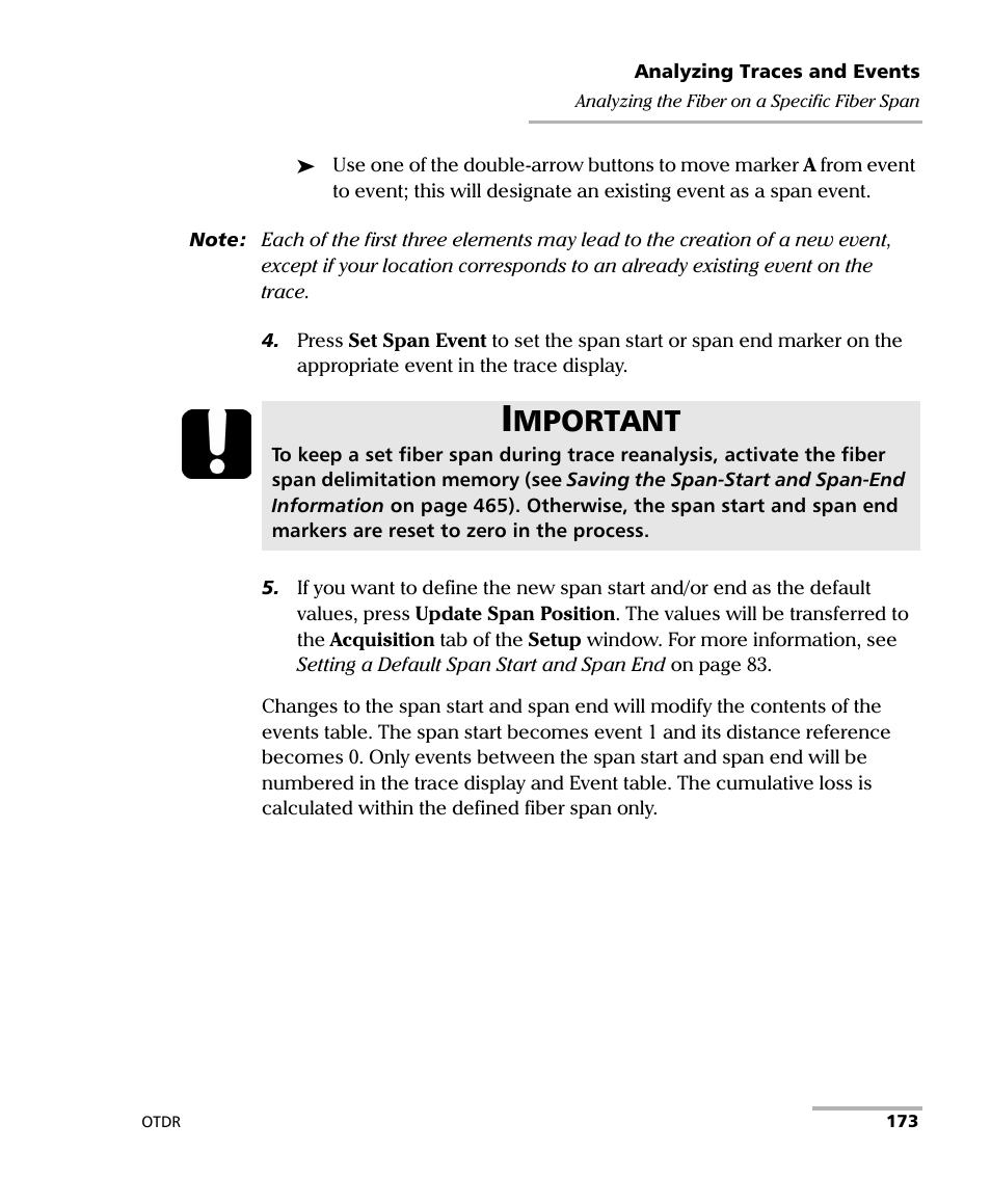 Mportant | EXFO FTB-7000 OTDR Series for FTB-500 User Manual | Page 187 / 482