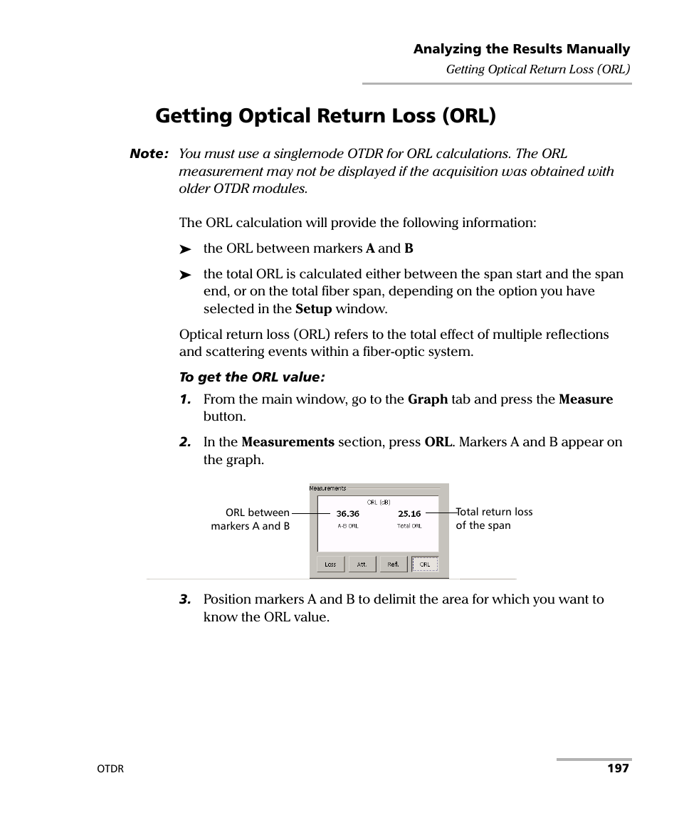 Getting optical return loss (orl) | EXFO FTB-7000 OTDR Series for FTB-500 User Manual | Page 211 / 482