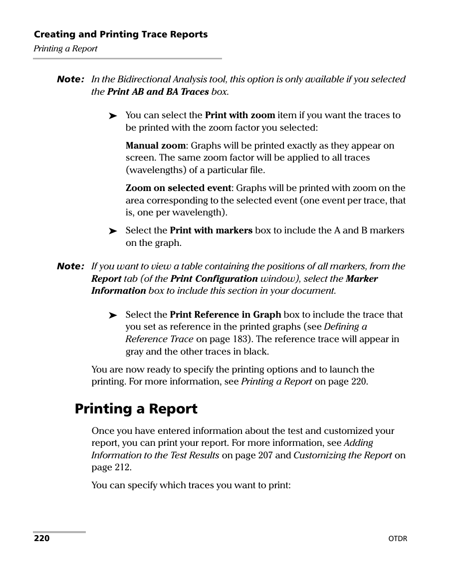 Printing a report | EXFO FTB-7000 OTDR Series for FTB-500 User Manual | Page 234 / 482