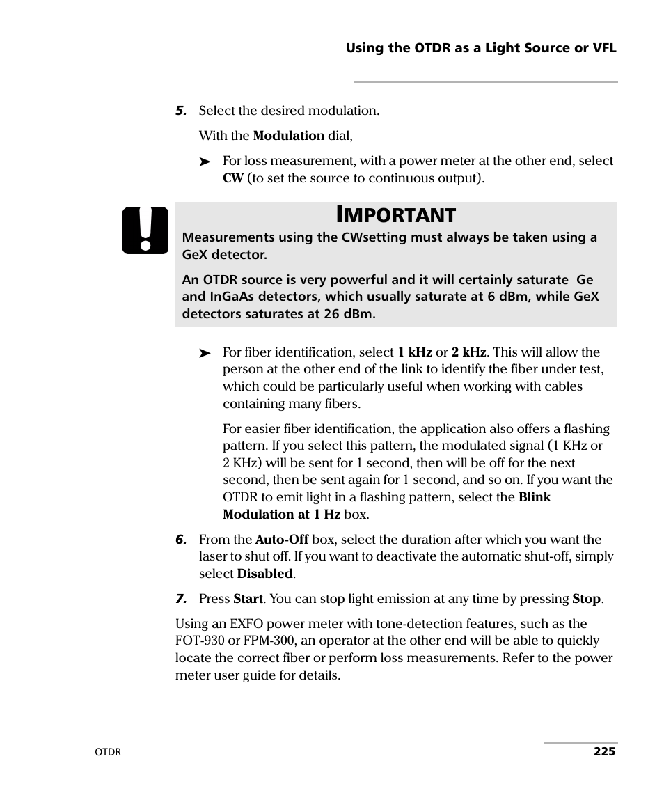 Mportant | EXFO FTB-7000 OTDR Series for FTB-500 User Manual | Page 239 / 482