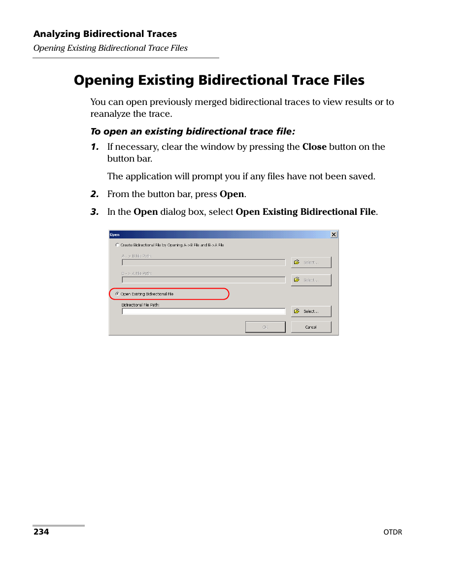 Opening existing bidirectional trace files | EXFO FTB-7000 OTDR Series for FTB-500 User Manual | Page 248 / 482