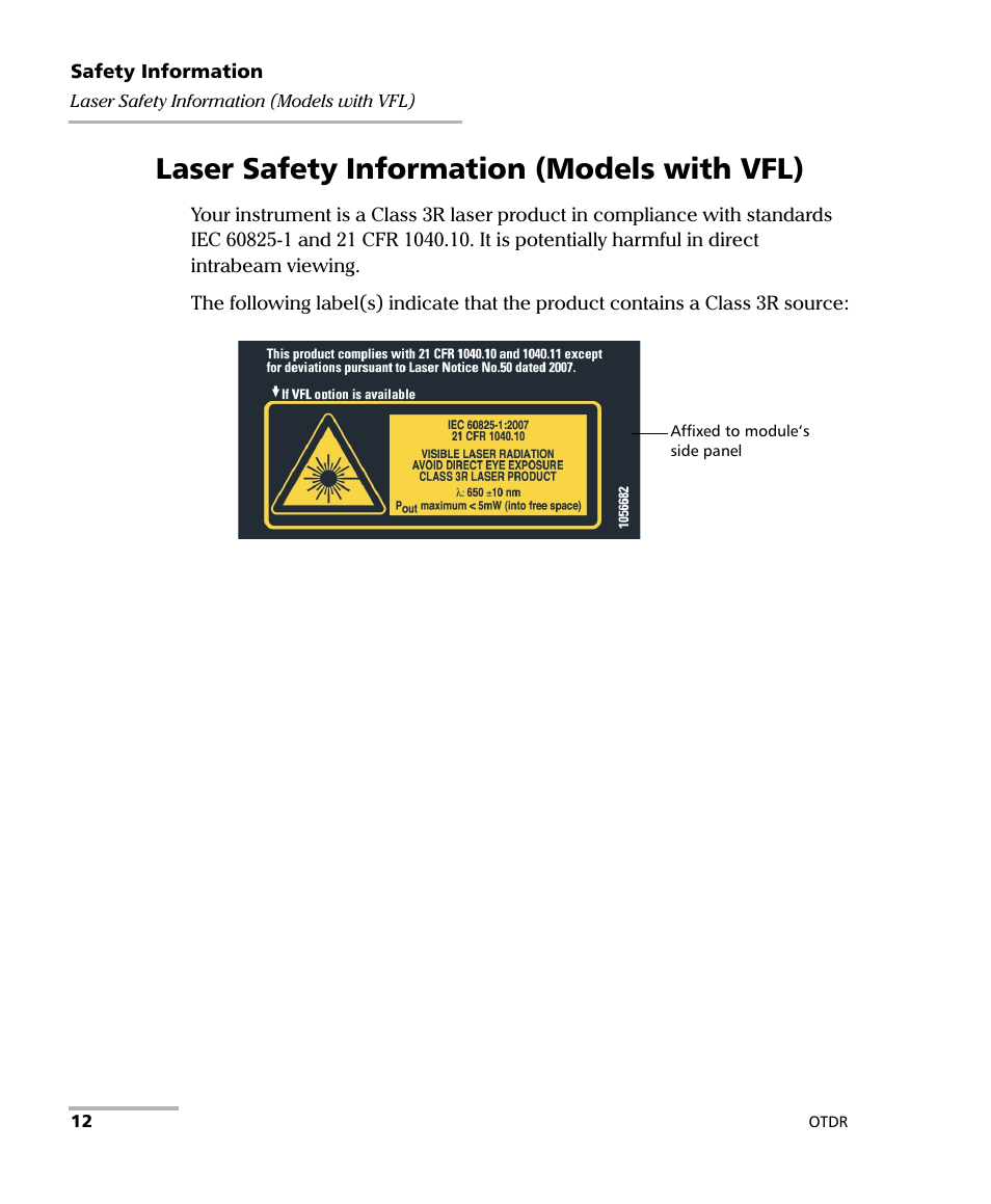 Laser safety information (models with vfl) | EXFO FTB-7000 OTDR Series for FTB-500 User Manual | Page 26 / 482