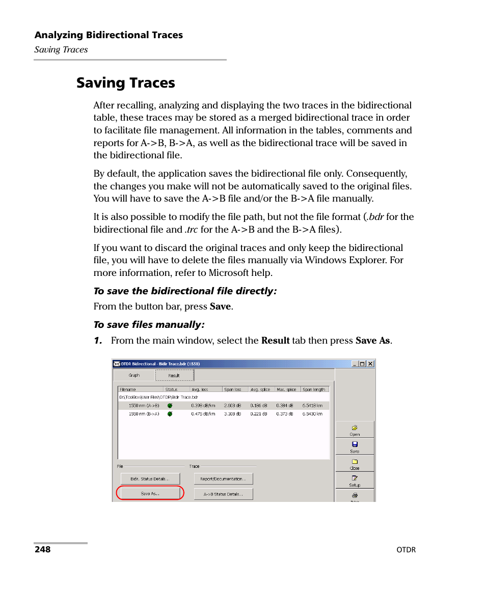 Saving traces | EXFO FTB-7000 OTDR Series for FTB-500 User Manual | Page 262 / 482
