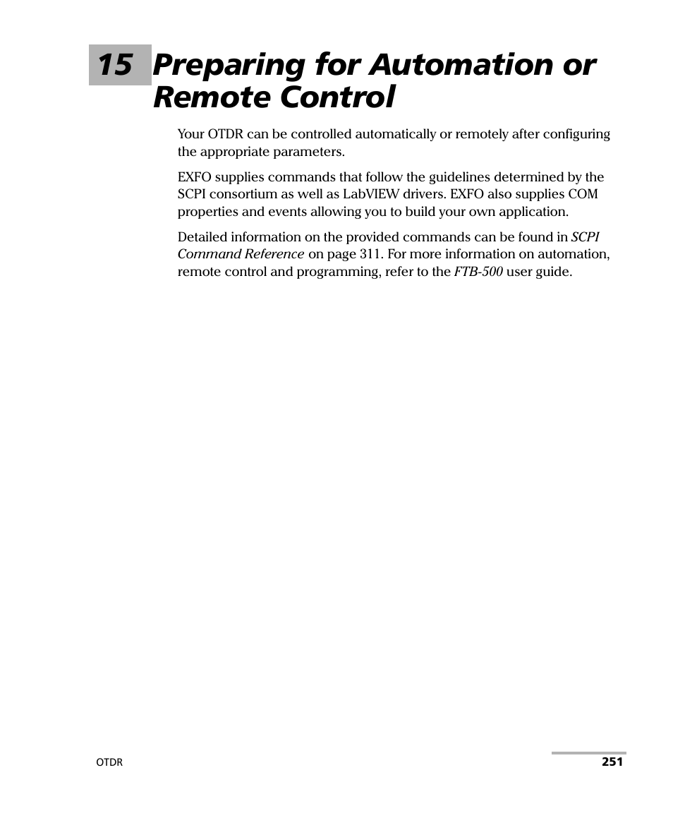 15 preparing for automation or remote control | EXFO FTB-7000 OTDR Series for FTB-500 User Manual | Page 265 / 482