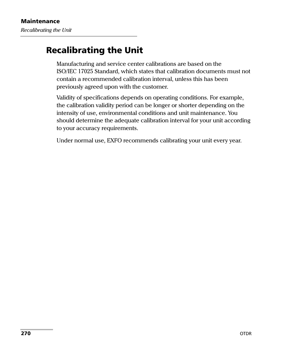 Recalibrating the unit | EXFO FTB-7000 OTDR Series for FTB-500 User Manual | Page 284 / 482