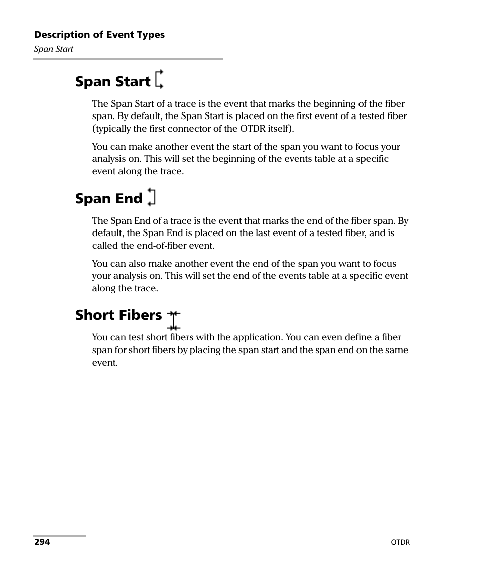 Span start, Span end, Short fibers | Span start span end short fibers | EXFO FTB-7000 OTDR Series for FTB-500 User Manual | Page 308 / 482