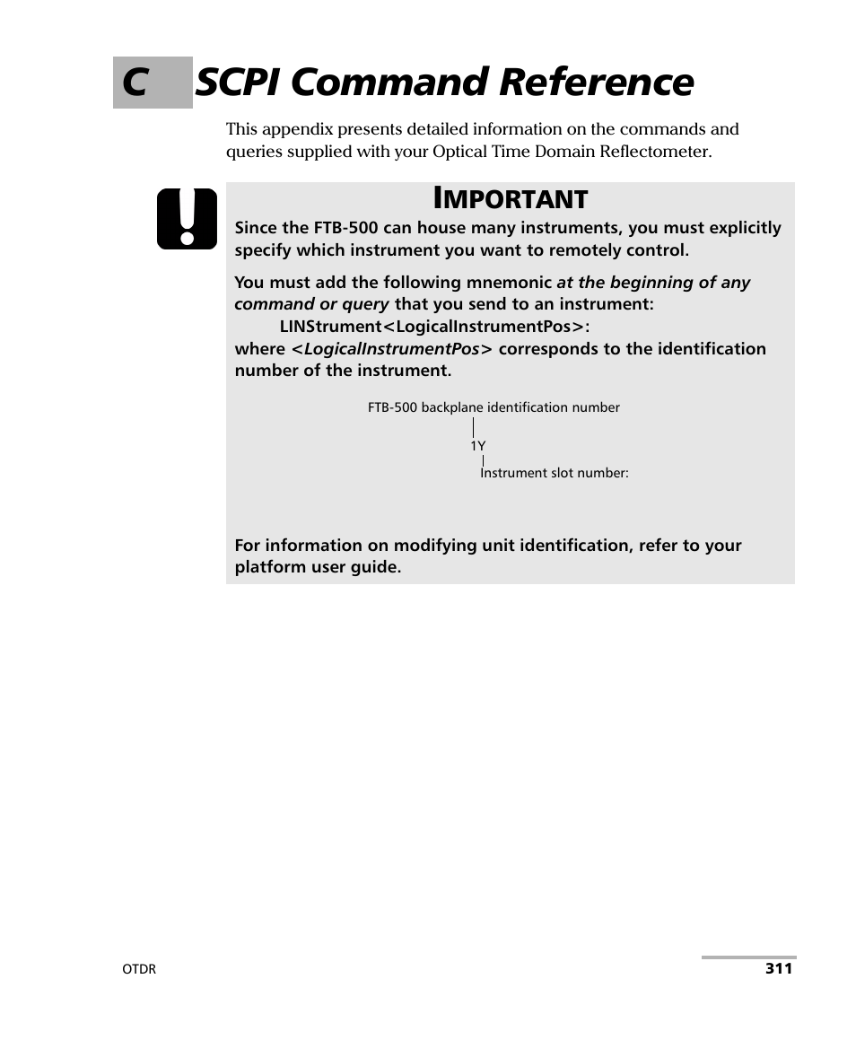 C scpi command reference, Mportant | EXFO FTB-7000 OTDR Series for FTB-500 User Manual | Page 325 / 482