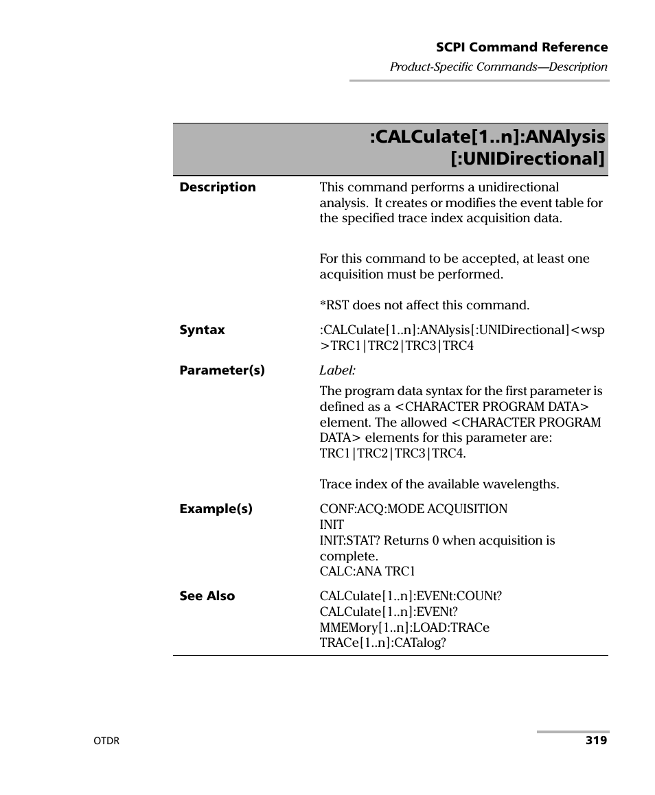 Calculate[1..n]:analysis [:unidirectional | EXFO FTB-7000 OTDR Series for FTB-500 User Manual | Page 333 / 482