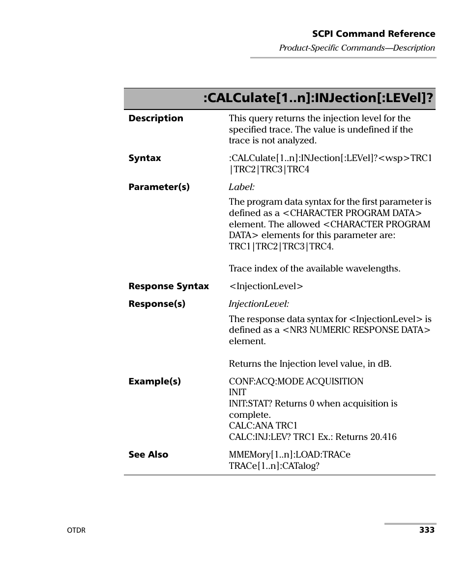 Calculate[1..n]:injection[:level | EXFO FTB-7000 OTDR Series for FTB-500 User Manual | Page 347 / 482