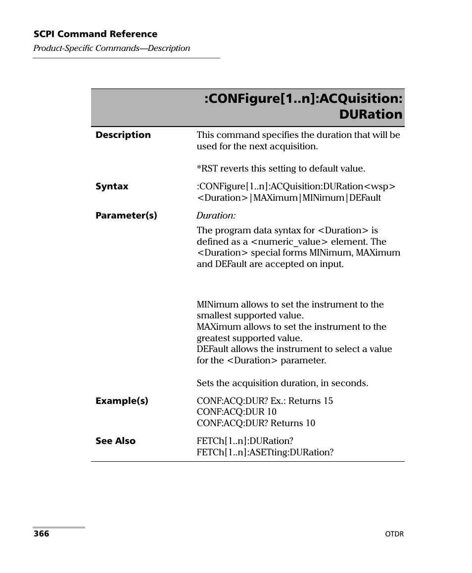 Configure[1..n]:acquisition: duration | EXFO FTB-7000 OTDR Series for FTB-500 User Manual | Page 380 / 482
