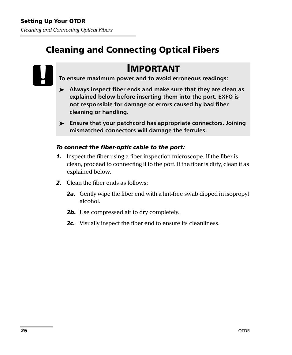 Cleaning and connecting optical fibers, Mportant | EXFO FTB-7000 OTDR Series for FTB-500 User Manual | Page 40 / 482