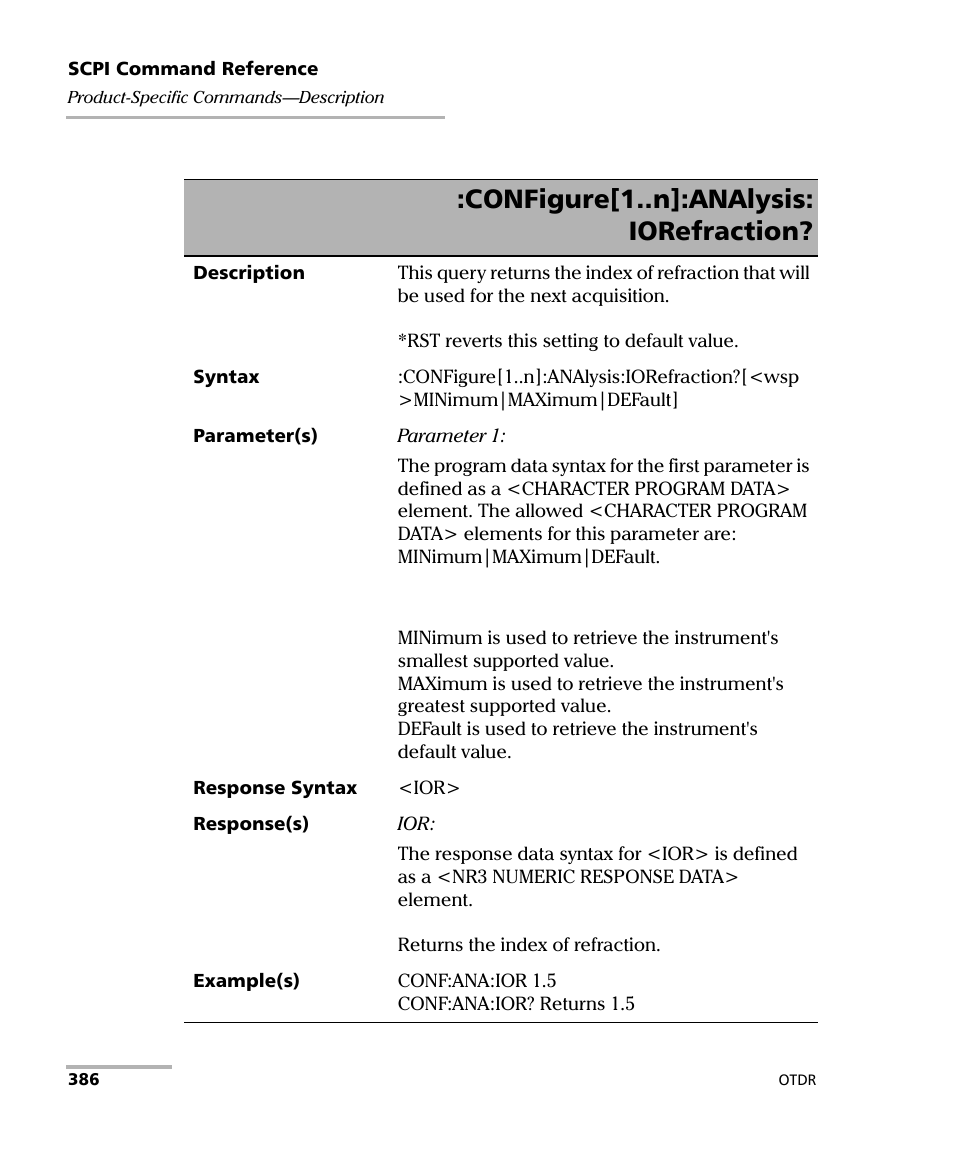 Configure[1..n]:analysis: iorefraction | EXFO FTB-7000 OTDR Series for FTB-500 User Manual | Page 400 / 482