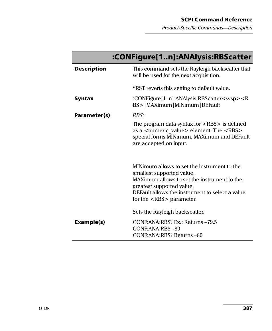 See :configure[1..n]:analysis, Rbscatter, Configure[1..n]:analysis:rbscatter | EXFO FTB-7000 OTDR Series for FTB-500 User Manual | Page 401 / 482