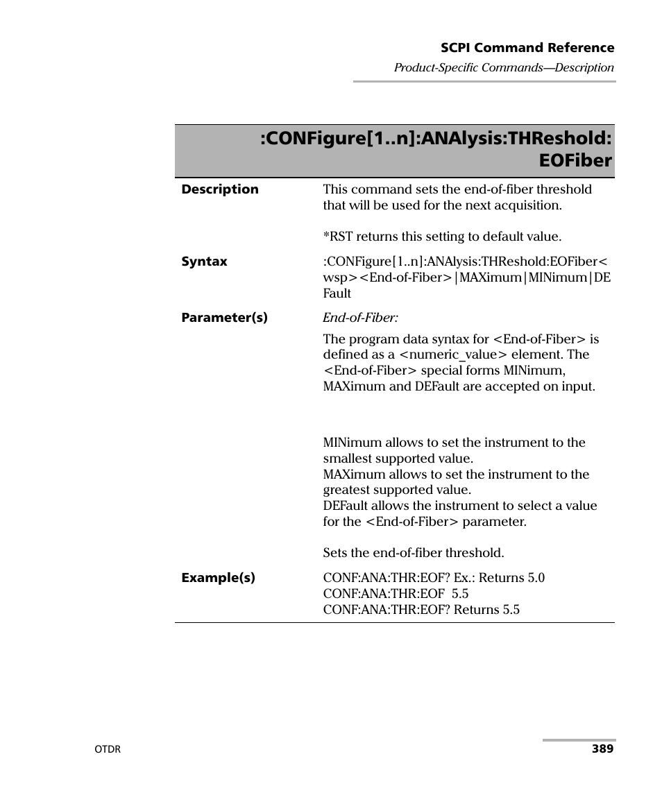 Configure[1..n]:analysis:threshold: eofiber | EXFO FTB-7000 OTDR Series for FTB-500 User Manual | Page 403 / 482