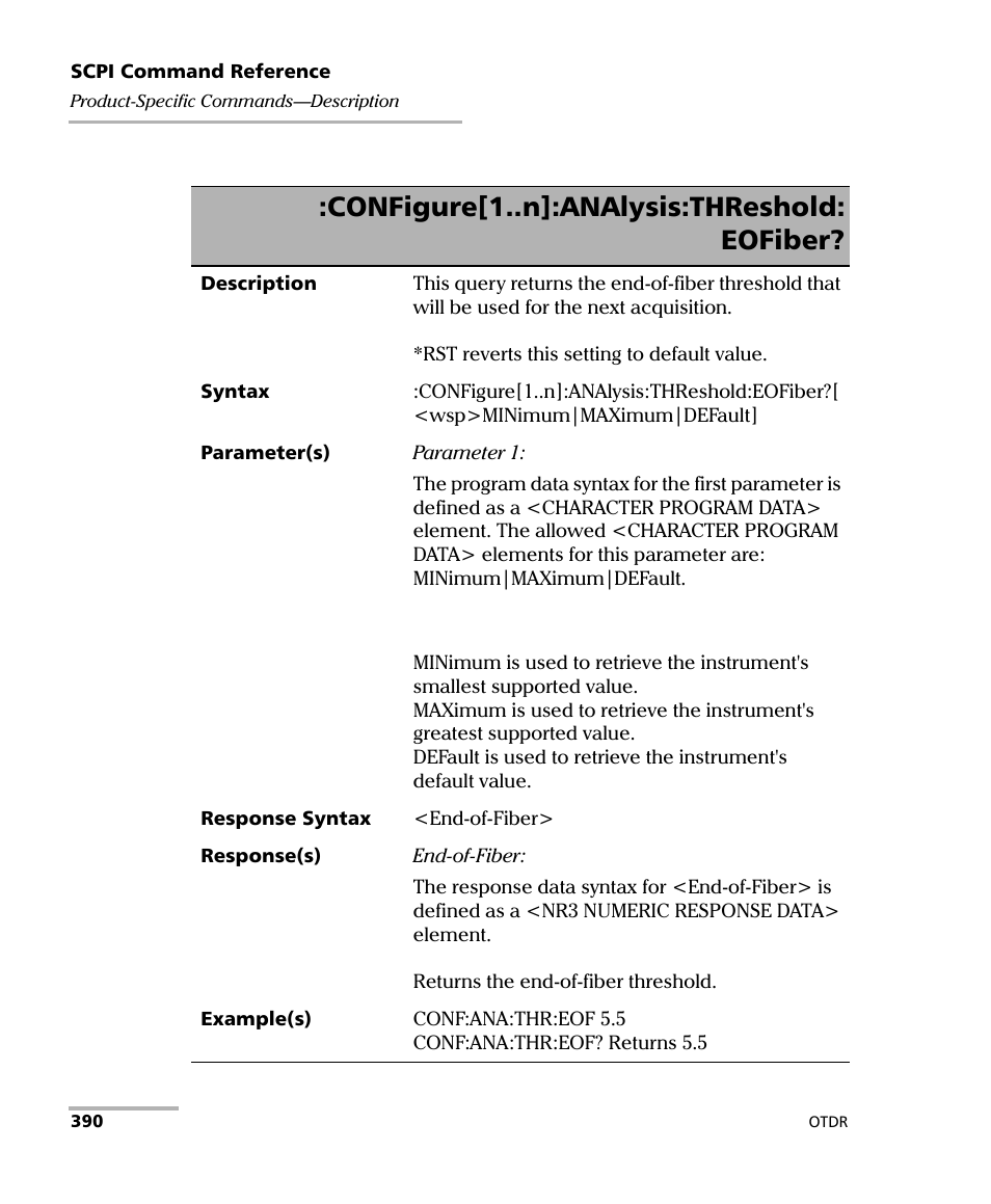 Configure[1..n]:analysis:threshold: eofiber | EXFO FTB-7000 OTDR Series for FTB-500 User Manual | Page 404 / 482