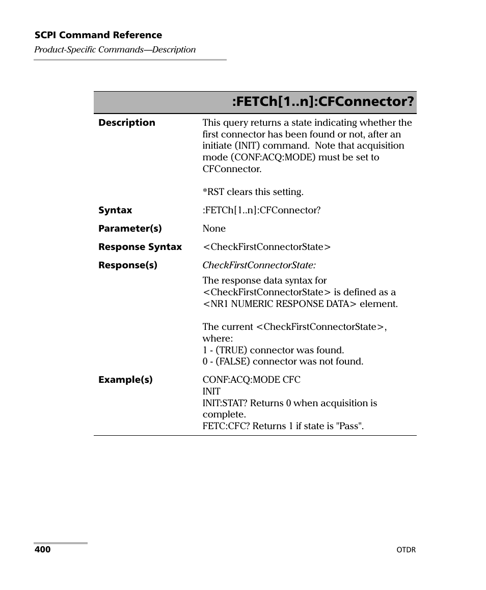 See :fetch[1..n]:cfconnector? on p, Fetch[1..n]:cfconnector | EXFO FTB-7000 OTDR Series for FTB-500 User Manual | Page 414 / 482