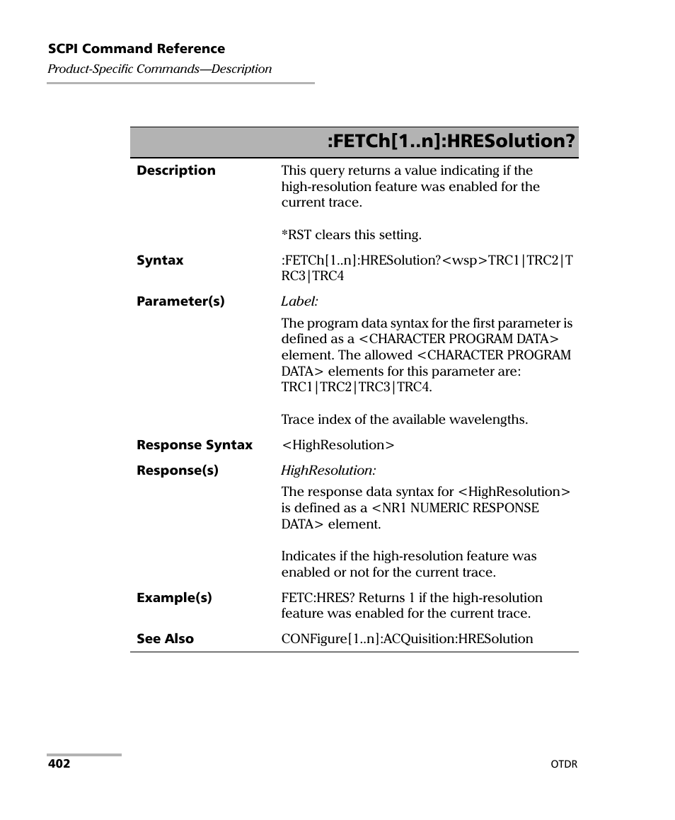 Fetch[1..n]:hresolution | EXFO FTB-7000 OTDR Series for FTB-500 User Manual | Page 416 / 482