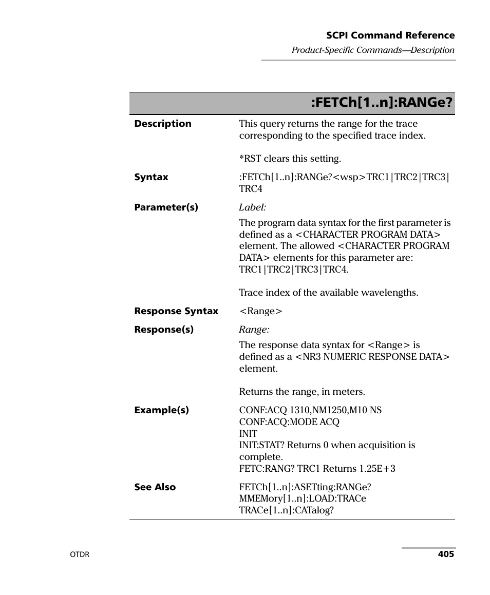 Fetch[1..n]:range | EXFO FTB-7000 OTDR Series for FTB-500 User Manual | Page 419 / 482