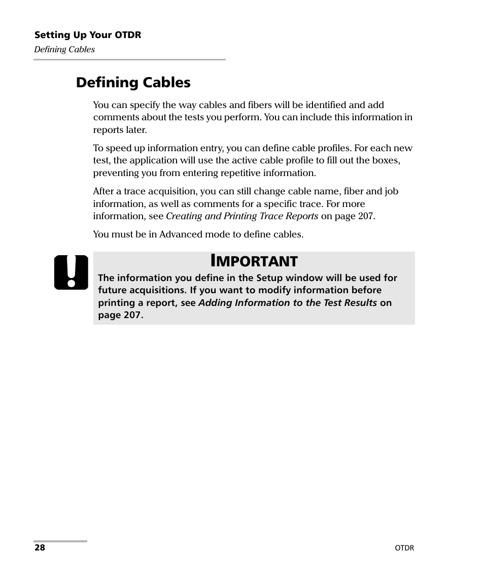 Defining cables, Mportant | EXFO FTB-7000 OTDR Series for FTB-500 User Manual | Page 42 / 482