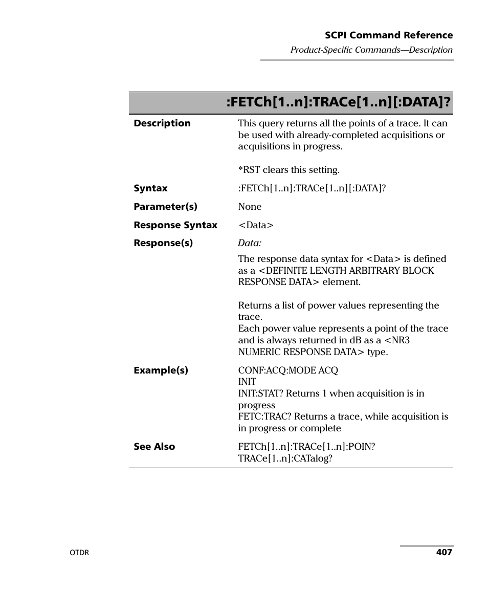 Fetch[1..n]:trace[1..n][:data | EXFO FTB-7000 OTDR Series for FTB-500 User Manual | Page 421 / 482