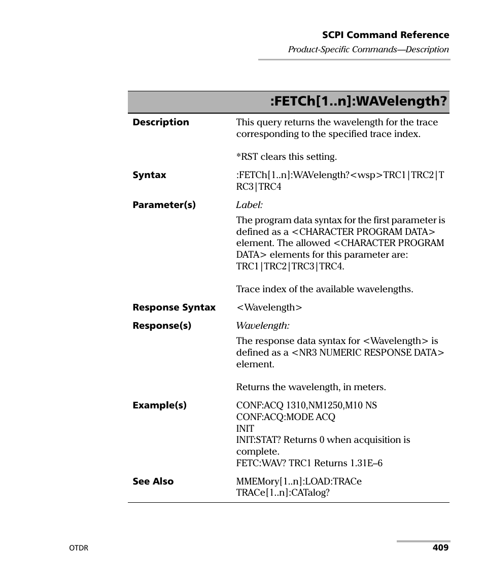 Fetch[1..n]:wavelength | EXFO FTB-7000 OTDR Series for FTB-500 User Manual | Page 423 / 482
