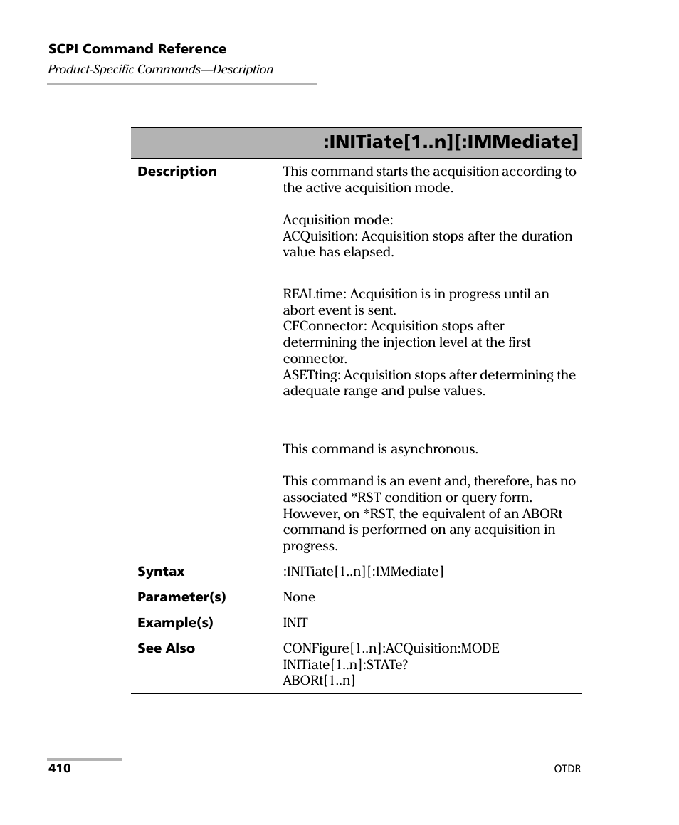 Initiate[1..n][:immediate | EXFO FTB-7000 OTDR Series for FTB-500 User Manual | Page 424 / 482