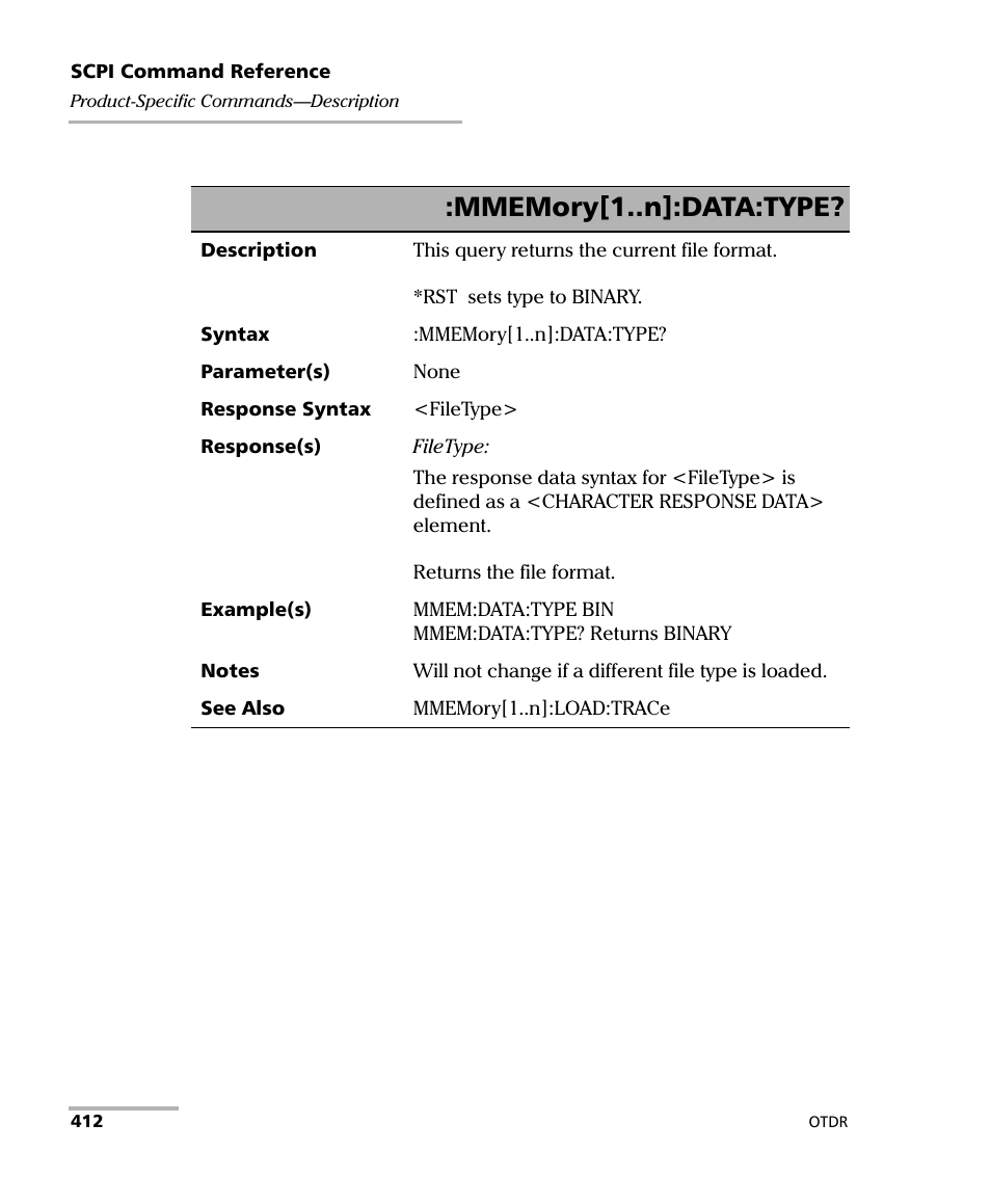 Mmemory[1..n]:data:type | EXFO FTB-7000 OTDR Series for FTB-500 User Manual | Page 426 / 482