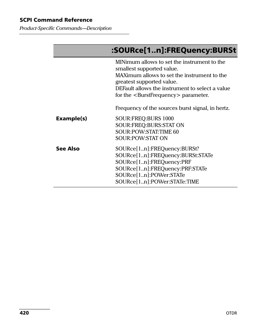 Source[1..n]:frequency:burst | EXFO FTB-7000 OTDR Series for FTB-500 User Manual | Page 434 / 482