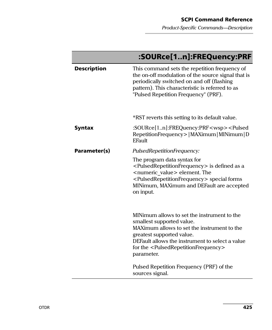 Source[1..n]:frequency:prf | EXFO FTB-7000 OTDR Series for FTB-500 User Manual | Page 439 / 482