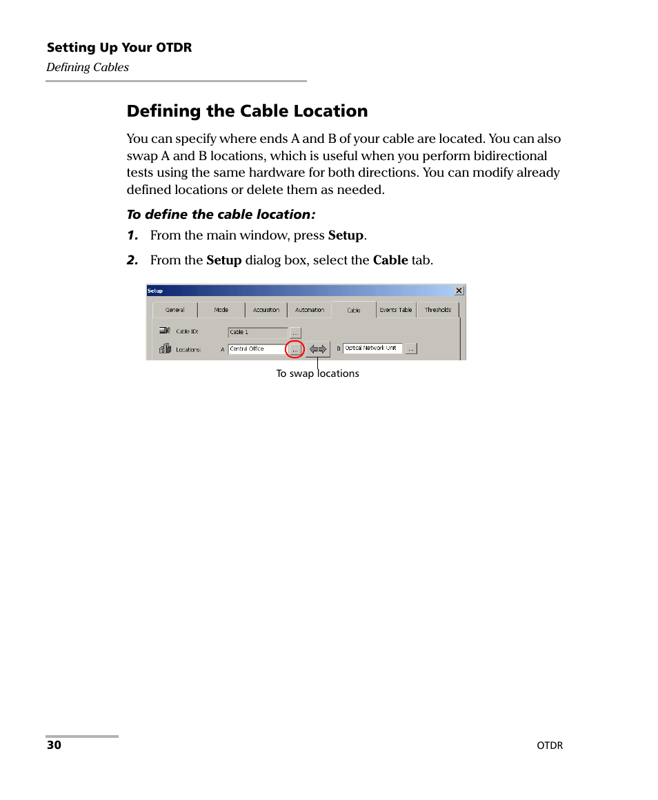 Defining the cable location | EXFO FTB-7000 OTDR Series for FTB-500 User Manual | Page 44 / 482