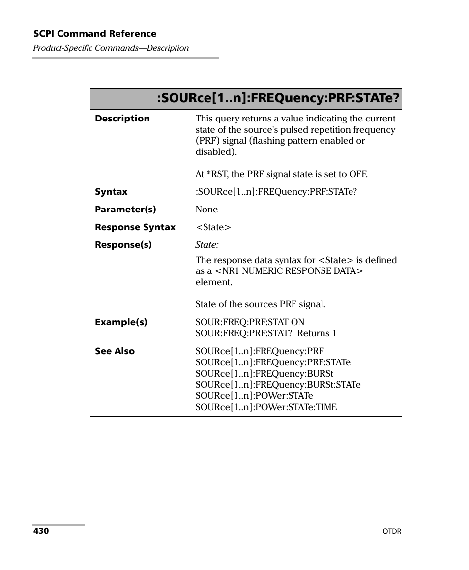 Source[1..n]:frequency:prf:state | EXFO FTB-7000 OTDR Series for FTB-500 User Manual | Page 444 / 482