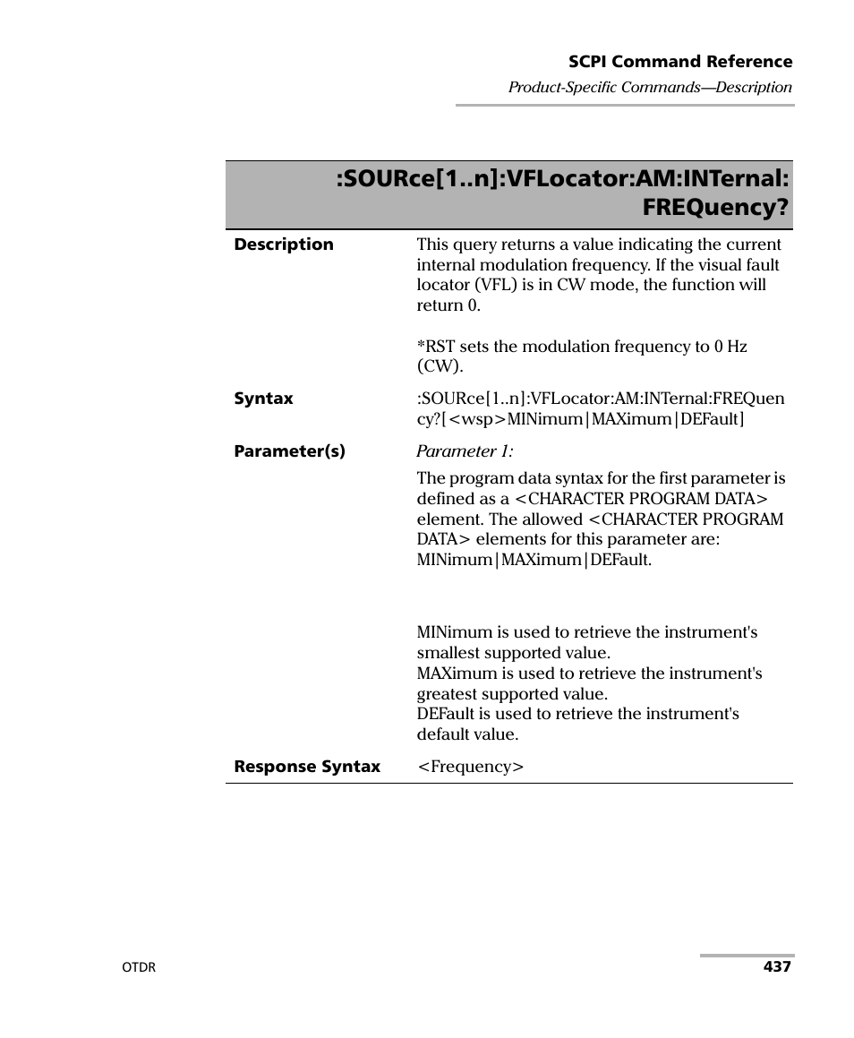 Source[1..n]:vflocator:am:internal: frequency | EXFO FTB-7000 OTDR Series for FTB-500 User Manual | Page 451 / 482