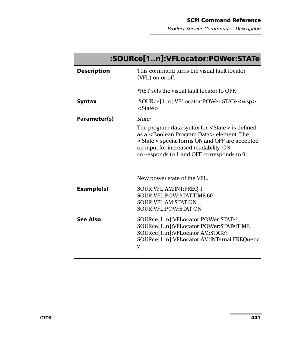 Source[1..n]:vflocator:power:state | EXFO FTB-7000 OTDR Series for FTB-500 User Manual | Page 455 / 482