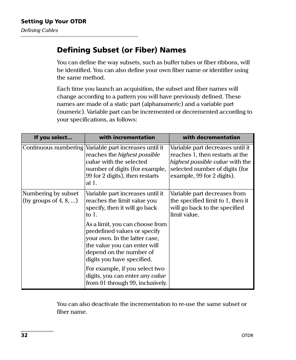 Defining subset (or fiber) names | EXFO FTB-7000 OTDR Series for FTB-500 User Manual | Page 46 / 482