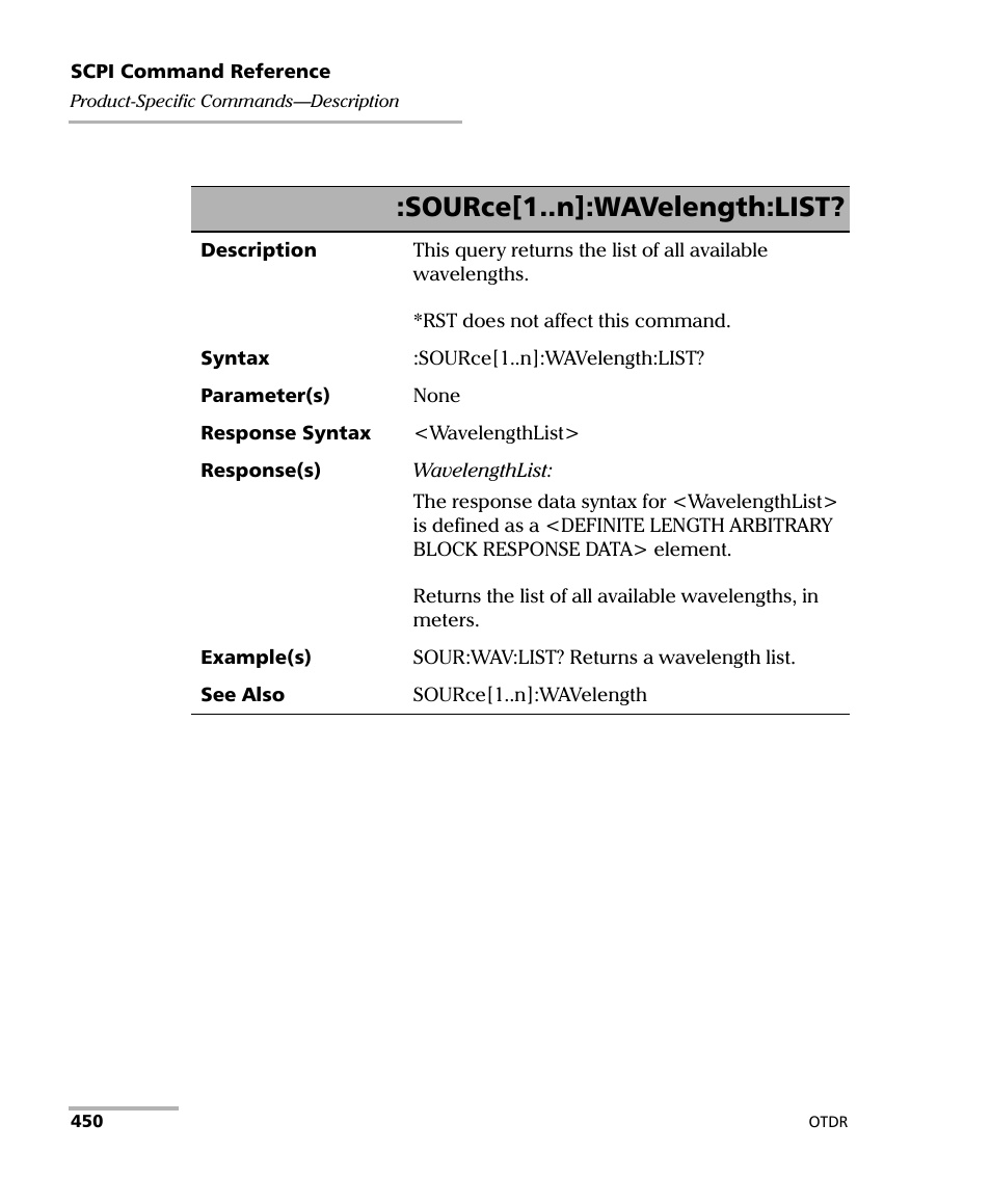 Source[1..n]:wavelength:list | EXFO FTB-7000 OTDR Series for FTB-500 User Manual | Page 464 / 482