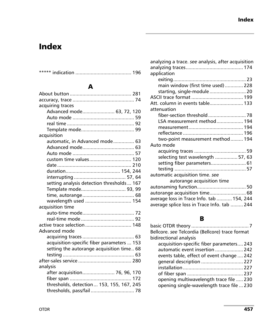 Index | EXFO FTB-7000 OTDR Series for FTB-500 User Manual | Page 471 / 482