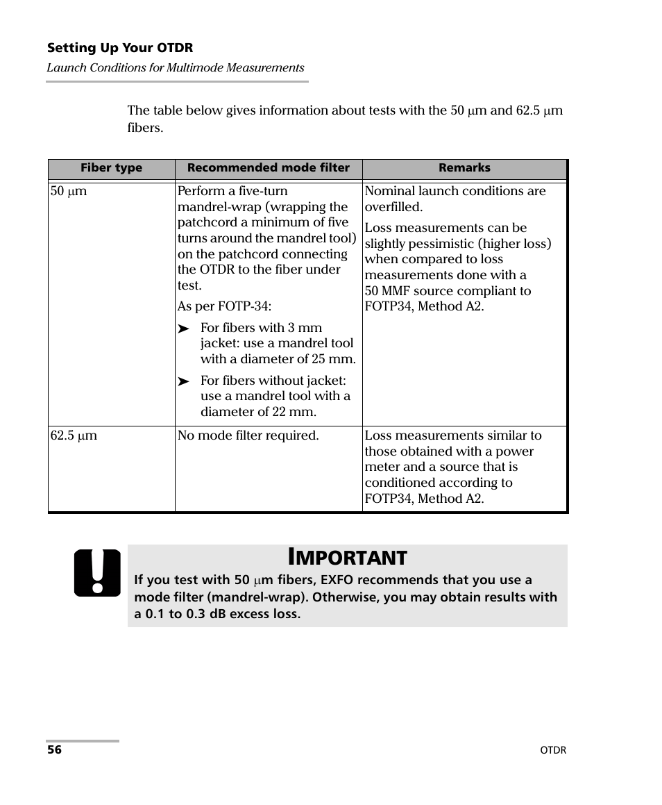 Mportant | EXFO FTB-7000 OTDR Series for FTB-500 User Manual | Page 70 / 482