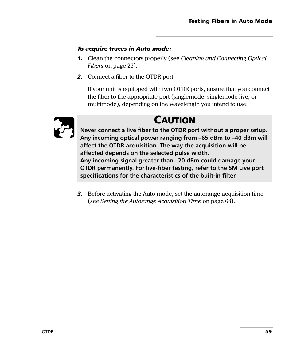 Aution | EXFO FTB-7000 OTDR Series for FTB-500 User Manual | Page 73 / 482