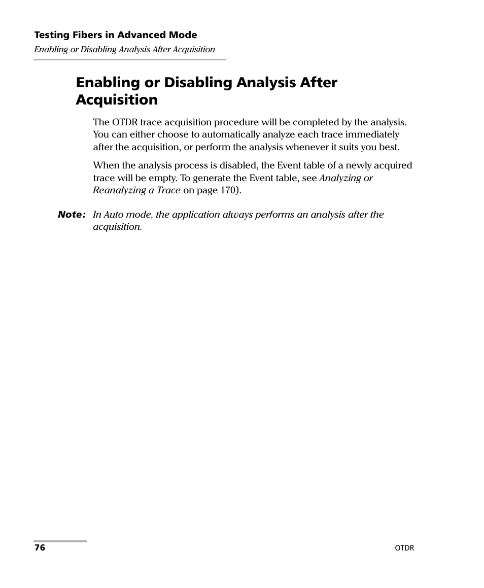 Enabling or disabling analysis after acquisition | EXFO FTB-7000 OTDR Series for FTB-500 User Manual | Page 90 / 482