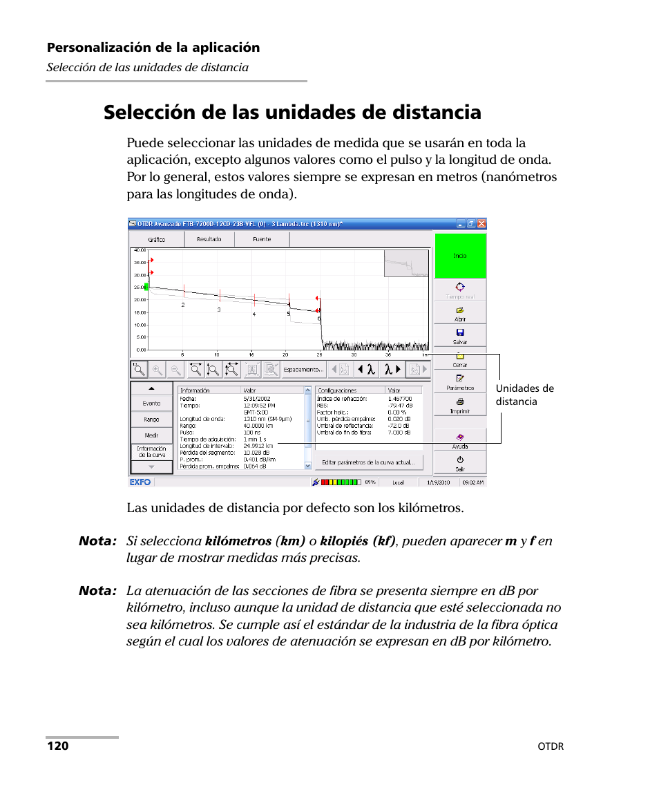 Selección de las unidades de distancia | EXFO FTB-7000 OTDR Series for FTB-500 User Manual | Page 134 / 489