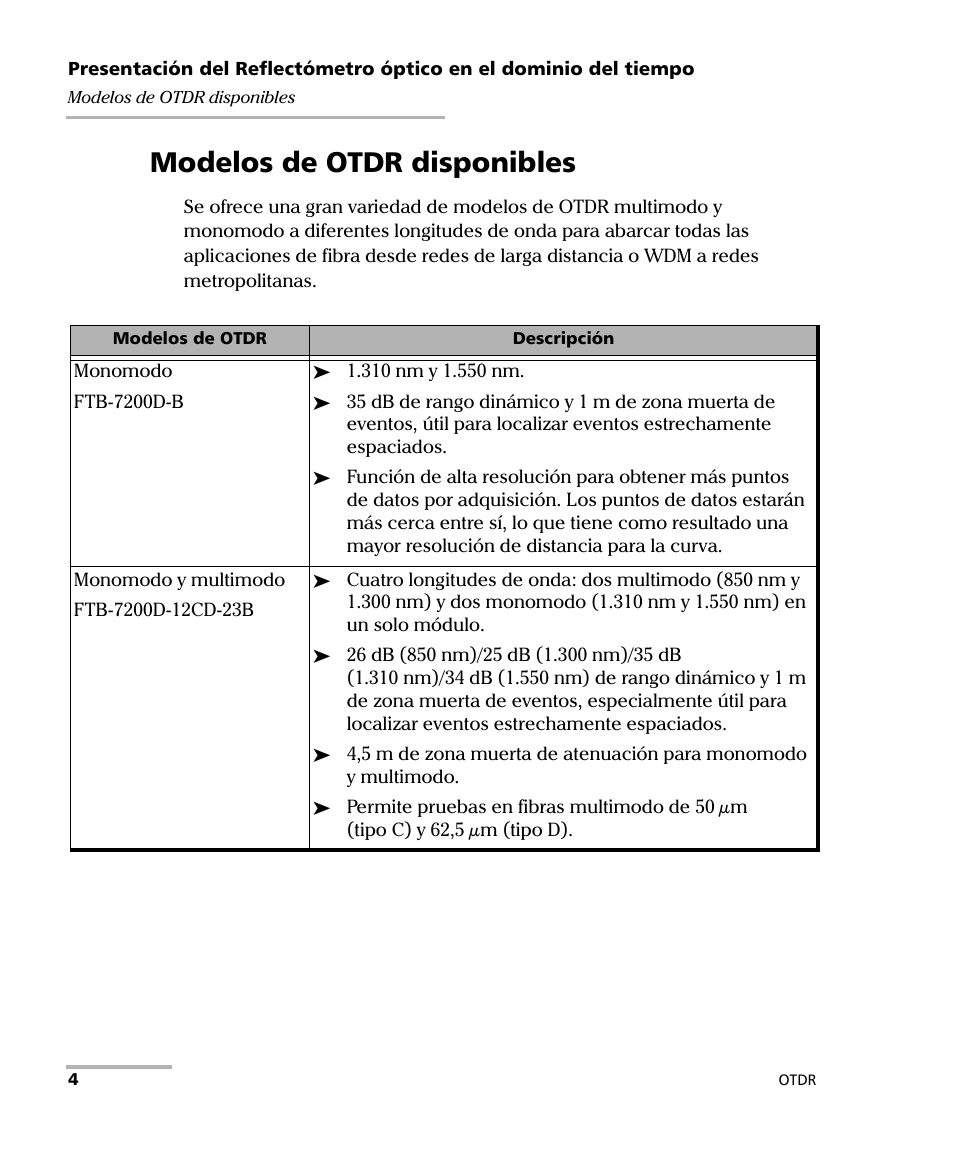 Modelos de otdr disponibles | EXFO FTB-7000 OTDR Series for FTB-500 User Manual | Page 18 / 489