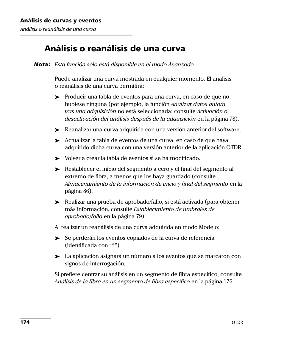 Análisis o reanálisis de una curva | EXFO FTB-7000 OTDR Series for FTB-500 User Manual | Page 188 / 489
