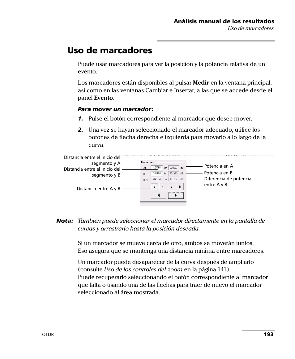 Uso de marcadores | EXFO FTB-7000 OTDR Series for FTB-500 User Manual | Page 207 / 489