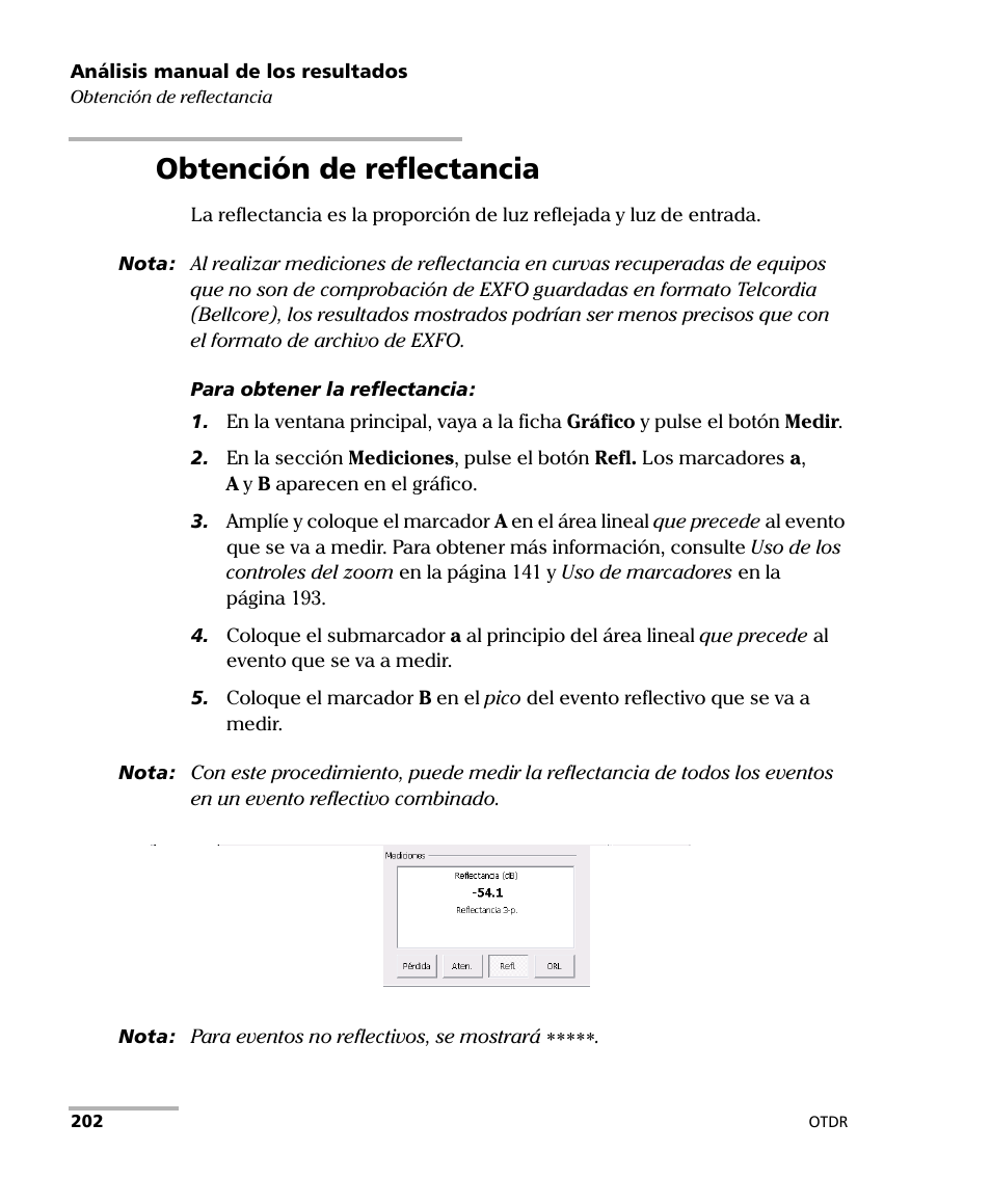 Obtención de reflectancia | EXFO FTB-7000 OTDR Series for FTB-500 User Manual | Page 216 / 489