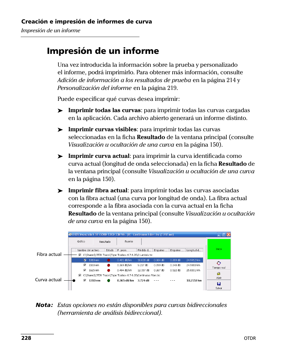 Impresión de un informe | EXFO FTB-7000 OTDR Series for FTB-500 User Manual | Page 242 / 489