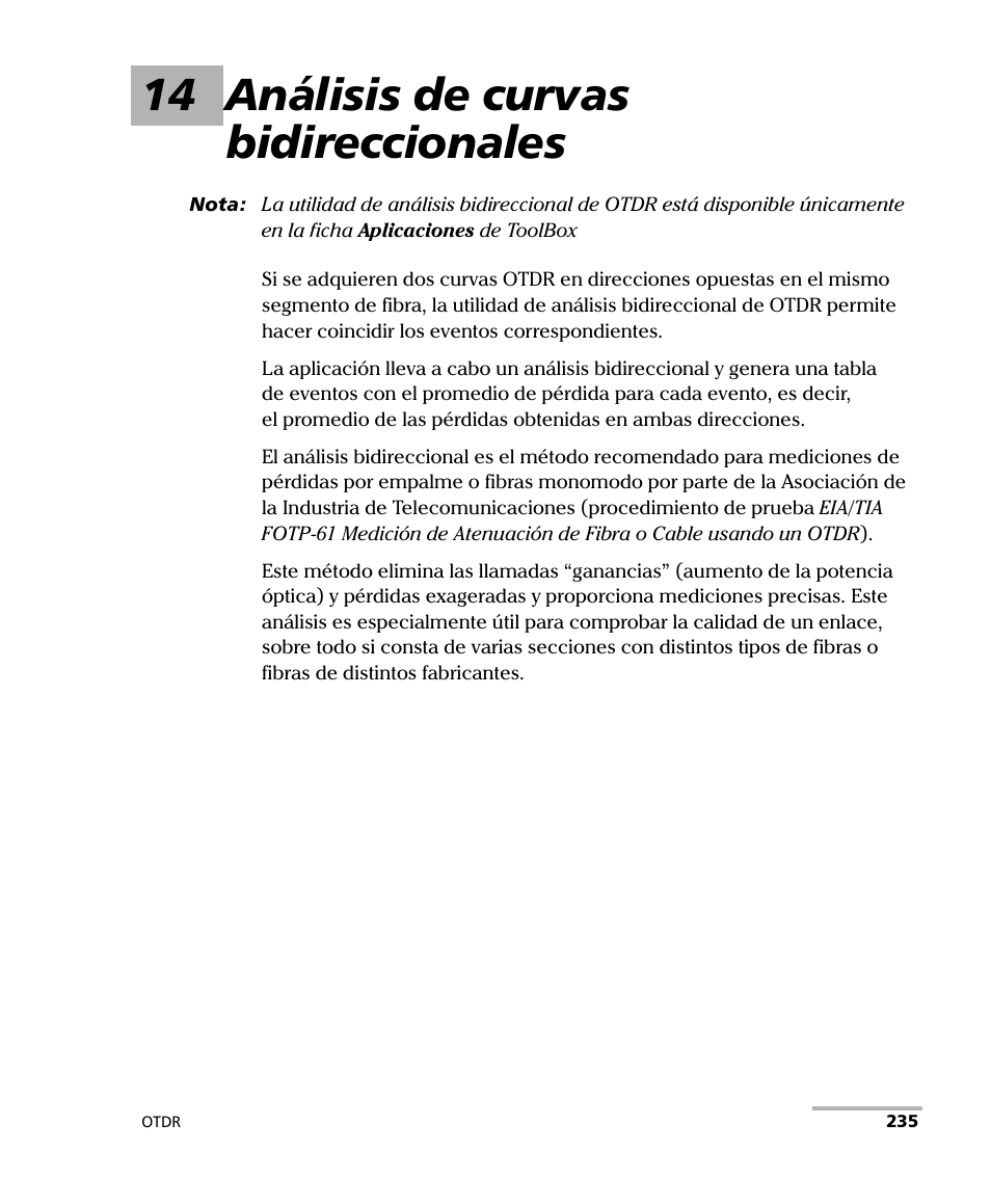 14 análisis de curvas bidireccionales | EXFO FTB-7000 OTDR Series for FTB-500 User Manual | Page 249 / 489