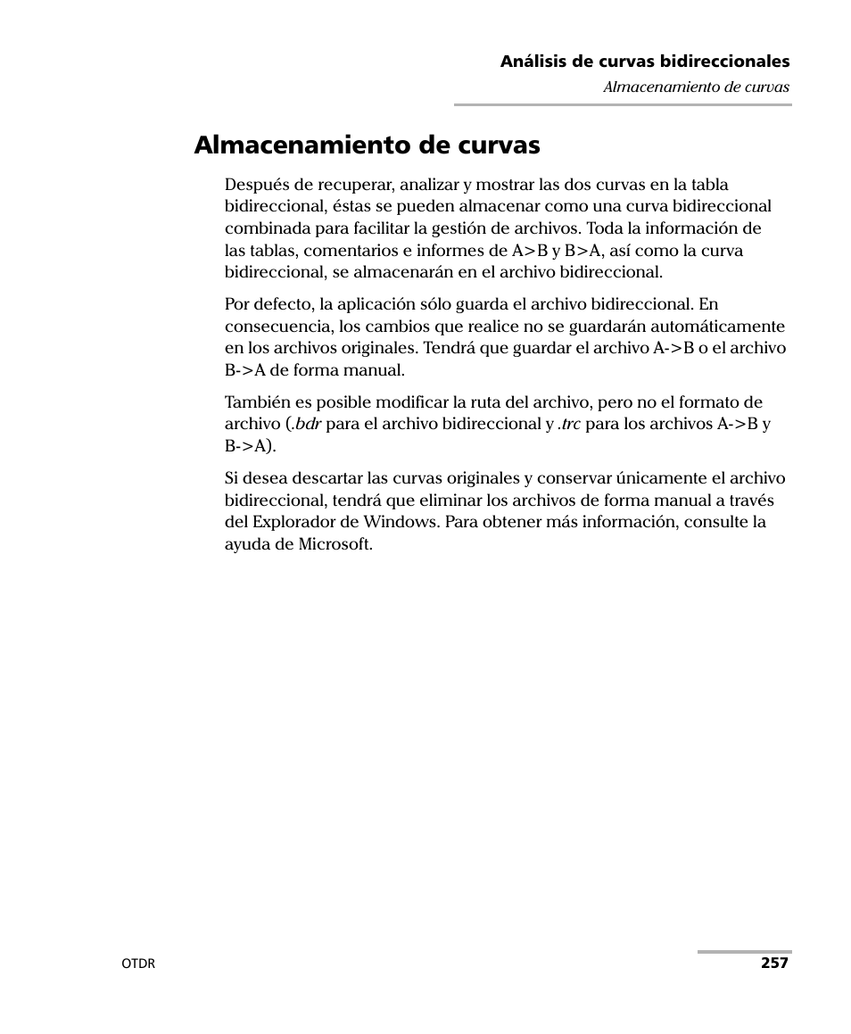 Almacenamiento de curvas | EXFO FTB-7000 OTDR Series for FTB-500 User Manual | Page 271 / 489